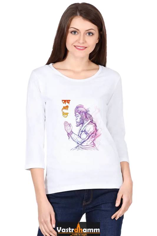 Hanuman Majestic DevotionRound Neck Full Sleeve T-Shirts for Women Vastrdhamm