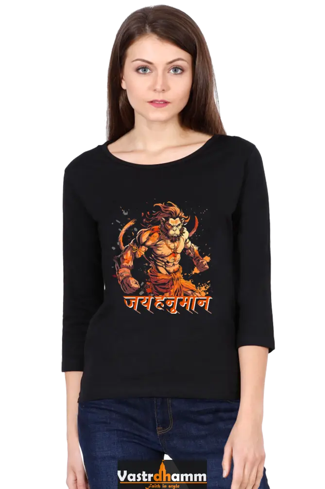 Hanuman MotivationalRound Neck Full Sleeve T-Shirts for Women Vastrdhamm