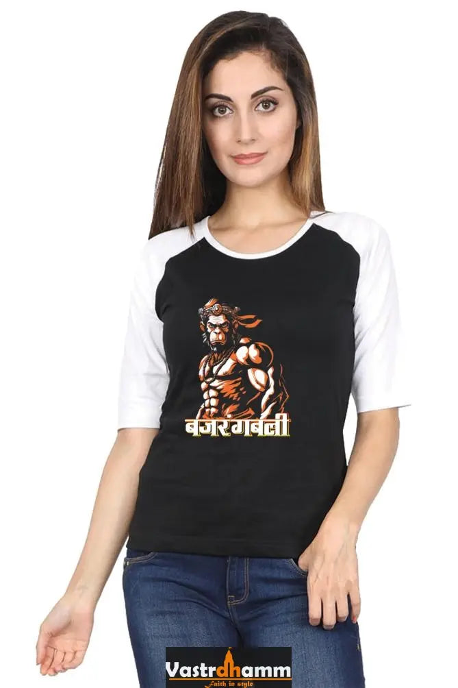 Hanuman Mountain Carrier Raglan Full Sleeve T-Shirts for Women Vastrdhamm