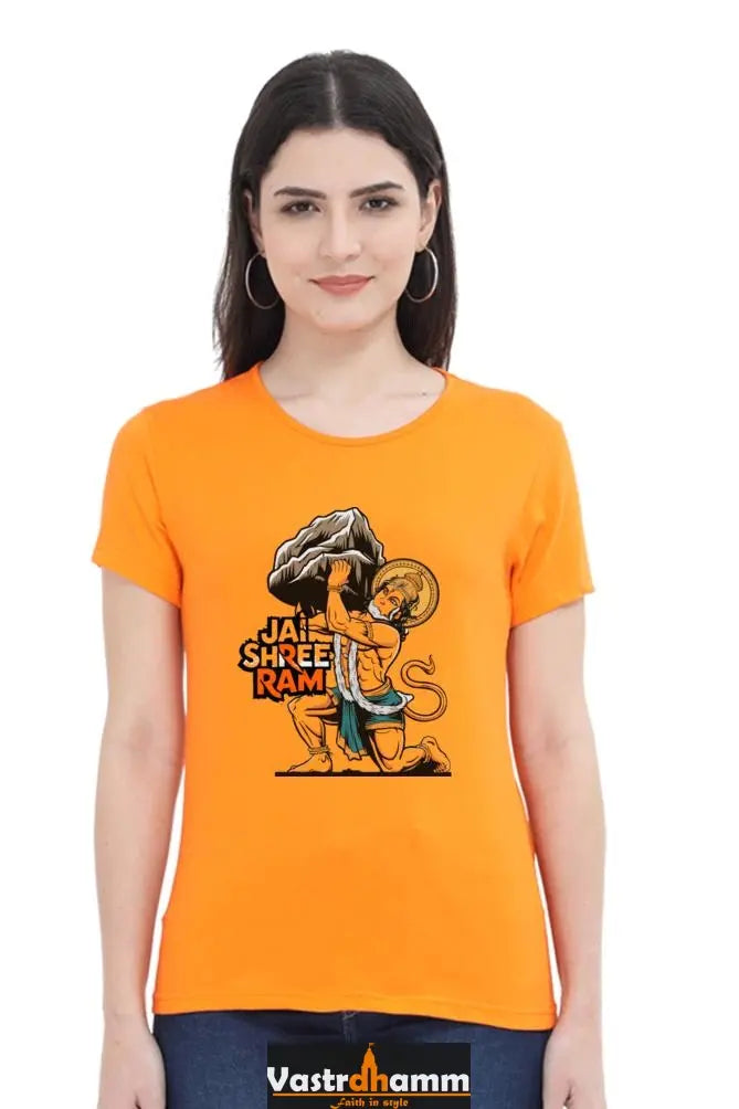 Hanuman Mountain Carrier Round Neck Half Sleeve Classic T-Shirts for Women Vastrdhamm