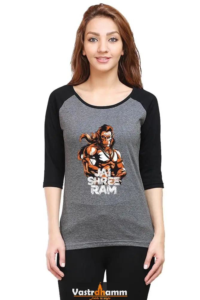 Hanuman Mountain Lifter Raglan Full Sleeve T-Shirts for Women Vastrdhamm