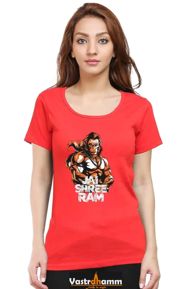 Hanuman Mountain Lifter Round Neck Half Sleeve Classic T-Shirts for Women Vastrdhamm