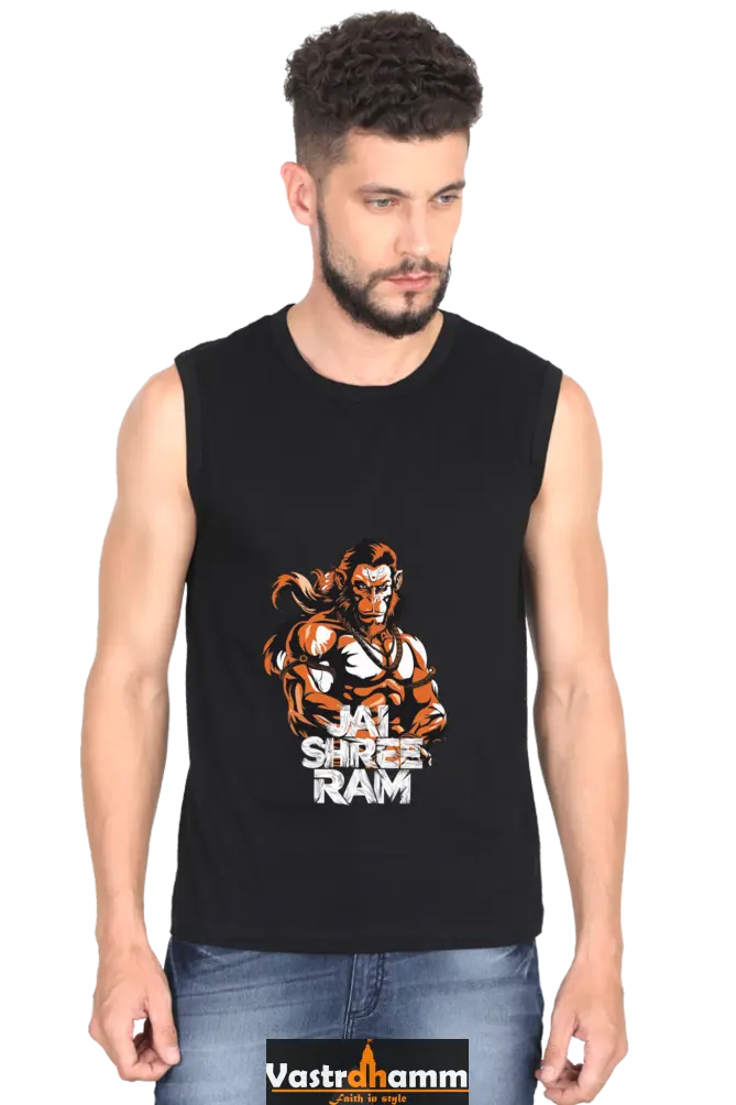 Hanuman Mountain Lifter Round Neck Sleeveless T-Shirts for Men Vastrdhamm