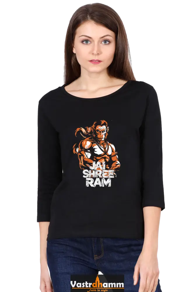 Hanuman Mountain LifterRound Neck Full Sleeve T-Shirts for Women Vastrdhamm