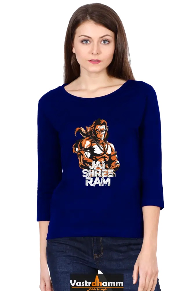 Hanuman Mountain LifterRound Neck Full Sleeve T-Shirts for Women Vastrdhamm