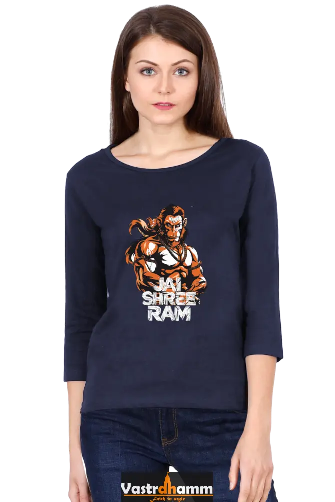 Hanuman Mountain LifterRound Neck Full Sleeve T-Shirts for Women Vastrdhamm