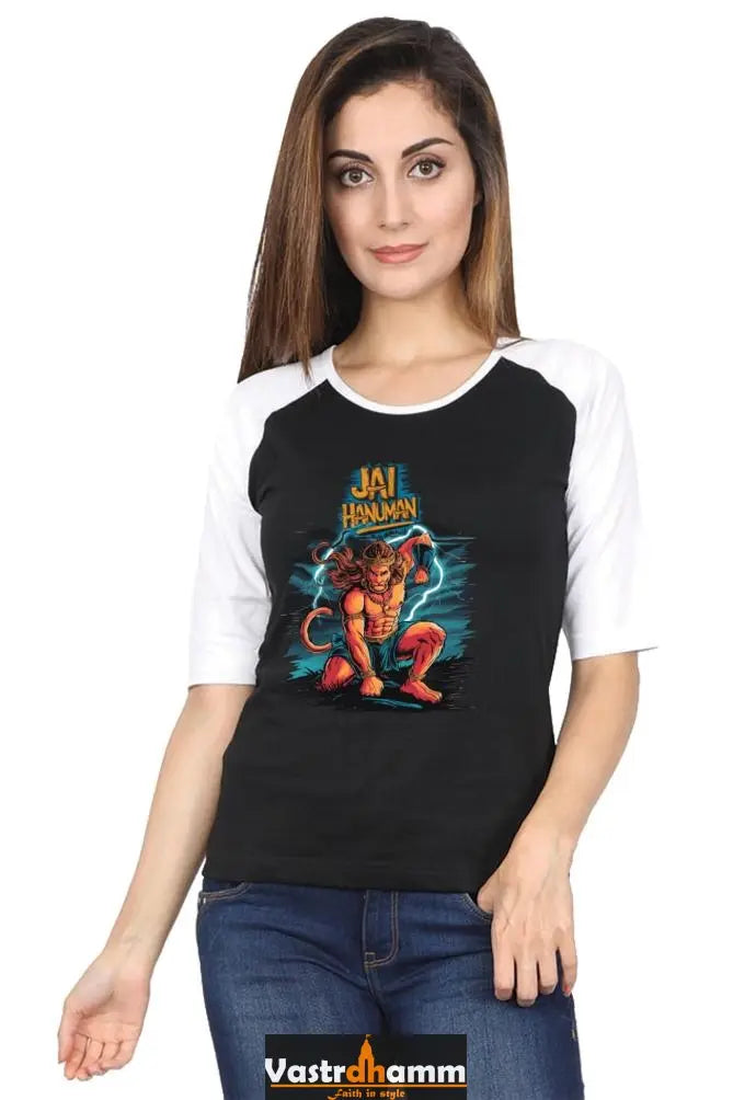 Hanuman Primal Force Raglan Full Sleeve T-Shirts for Women Vastrdhamm