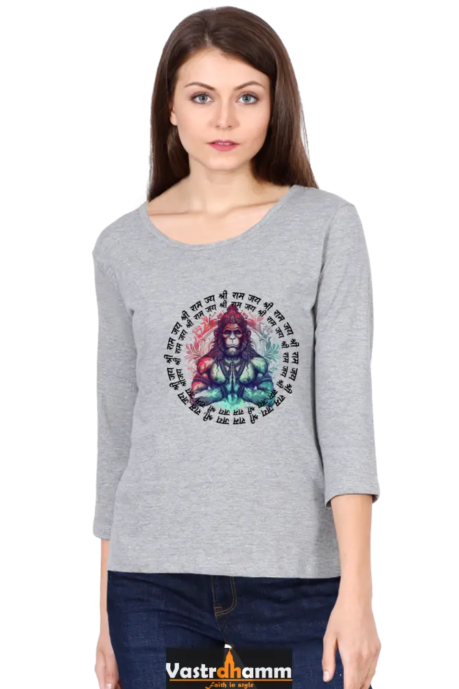 Hanuman Primal ForceRound Neck Full Sleeve T-Shirts for Women Vastrdhamm