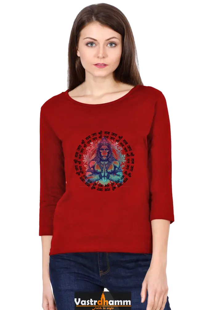 Hanuman Primal ForceRound Neck Full Sleeve T-Shirts for Women Vastrdhamm