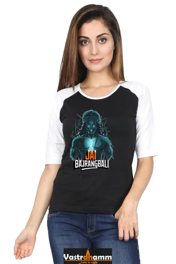 Hanuman Sacred Might Raglan Full Sleeve T-Shirts for Women Vastrdhamm