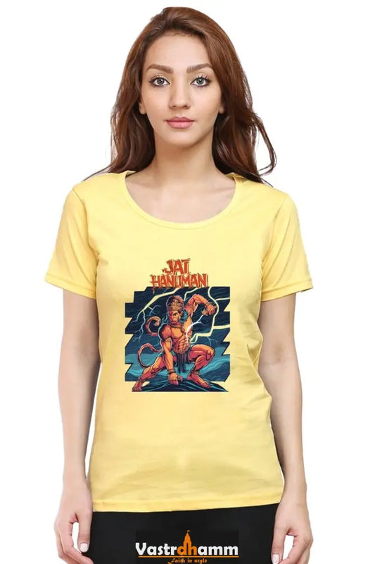 Hanuman Sacred Might Round Neck Half Sleeve Classic T-Shirts for Women Vastrdhamm