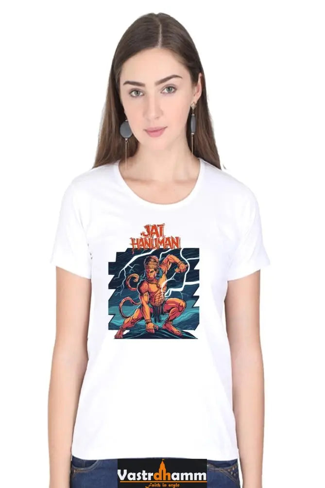 Hanuman Sacred Might Round Neck Half Sleeve Classic T-Shirts for Women Vastrdhamm