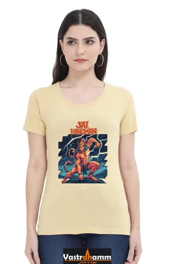 Hanuman Sacred Might Round Neck Half Sleeve Classic T-Shirts for Women Vastrdhamm