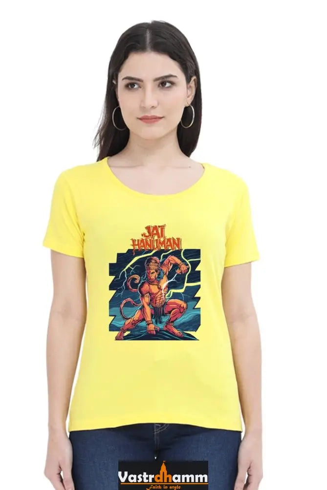 Hanuman Sacred Might Round Neck Half Sleeve Classic T-Shirts for Women Vastrdhamm