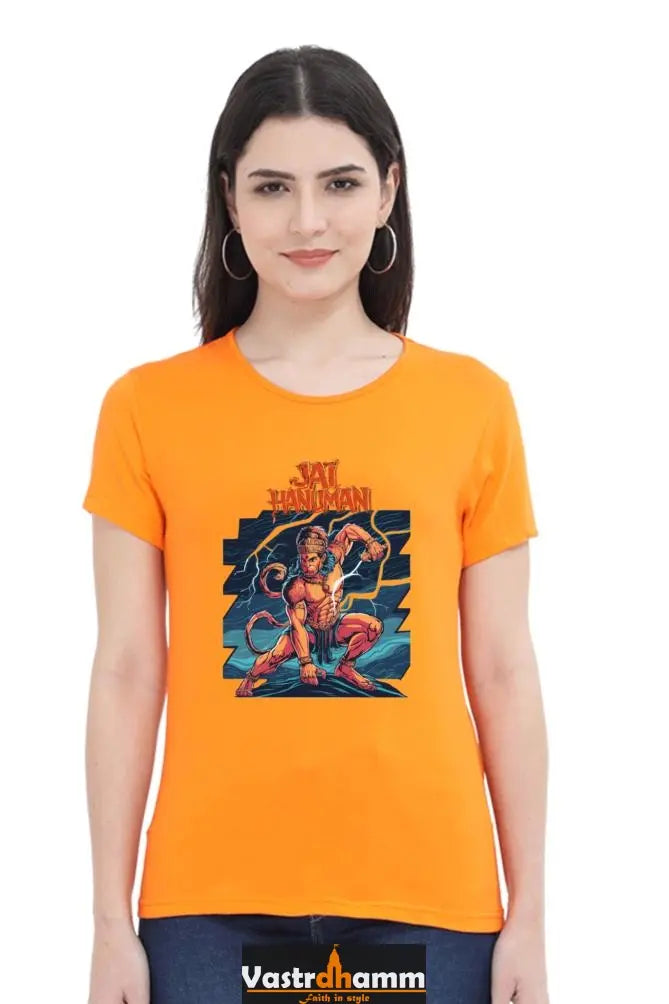 Hanuman Sacred Might Round Neck Half Sleeve Classic T-Shirts for Women Vastrdhamm