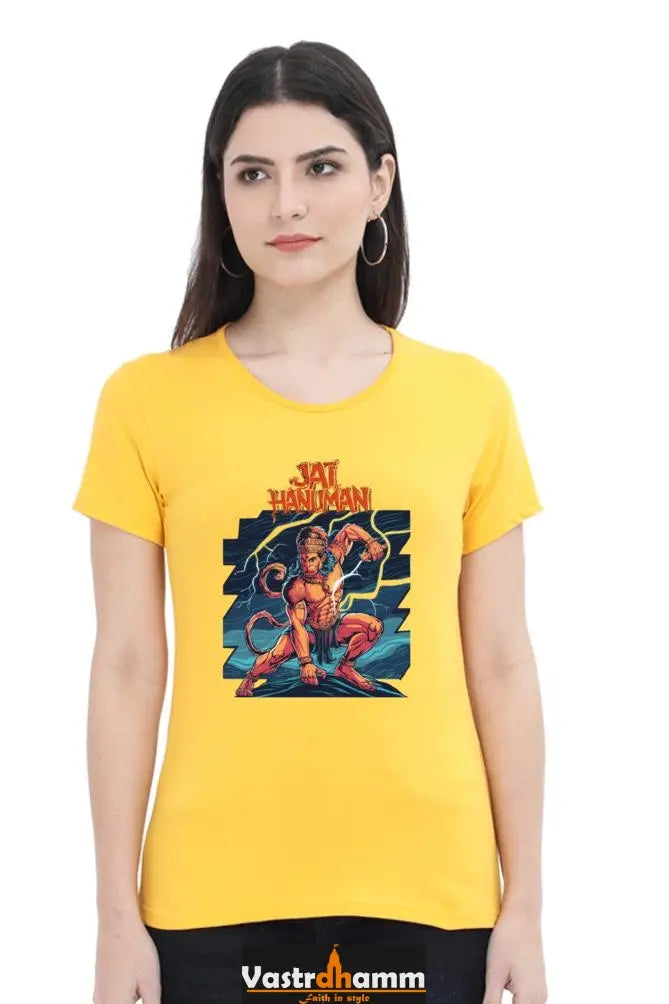 Hanuman Sacred Might Round Neck Half Sleeve Classic T-Shirts for Women Vastrdhamm