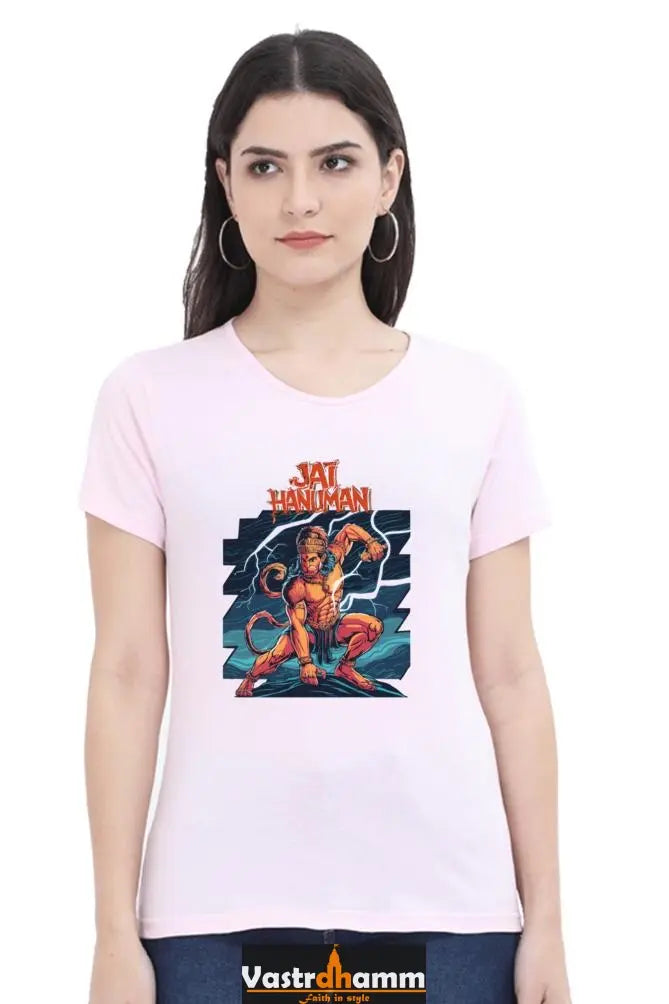 Hanuman Sacred Might Round Neck Half Sleeve Classic T-Shirts for Women Vastrdhamm