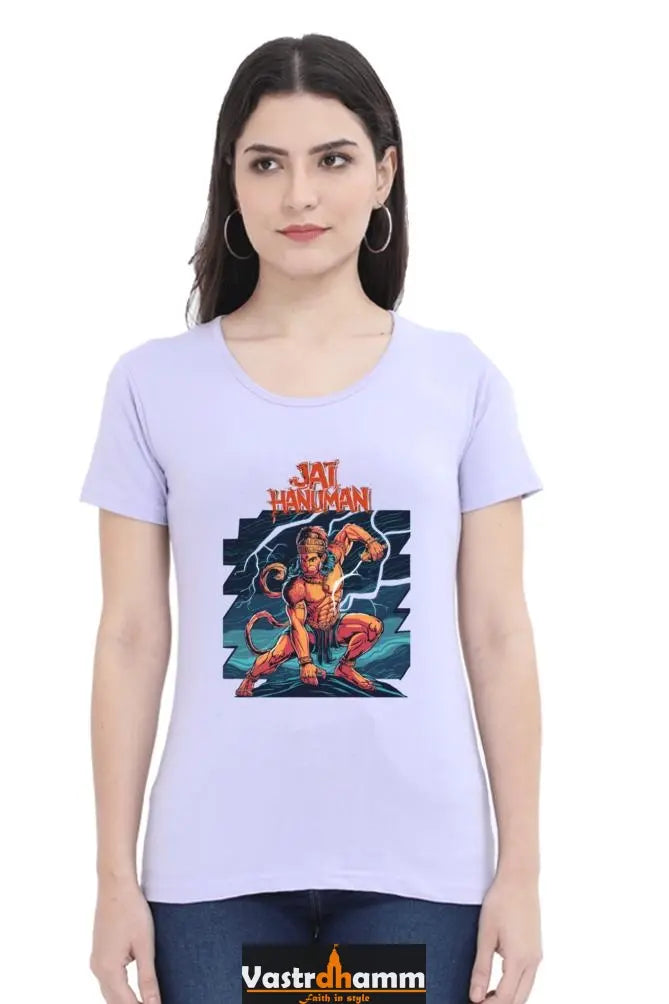 Hanuman Sacred Might Round Neck Half Sleeve Classic T-Shirts for Women Vastrdhamm