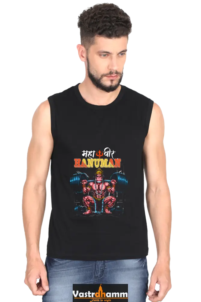 Hanuman Sacred Might Round Neck Sleeveless T-Shirts for Men Vastrdhamm