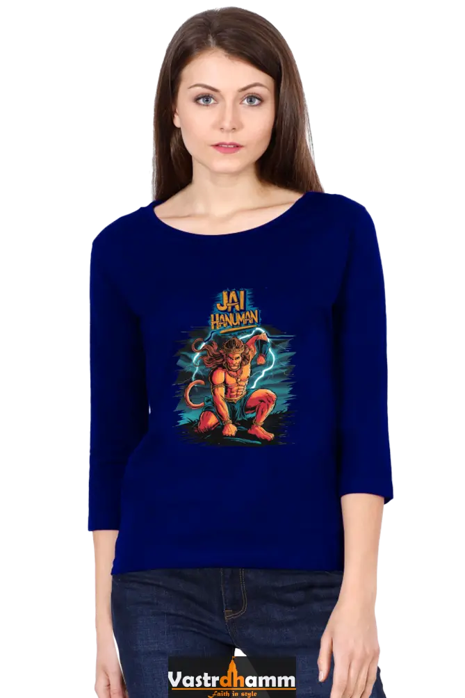 Hanuman Sacred MightRound Neck Full Sleeve T-Shirts for Women Vastrdhamm