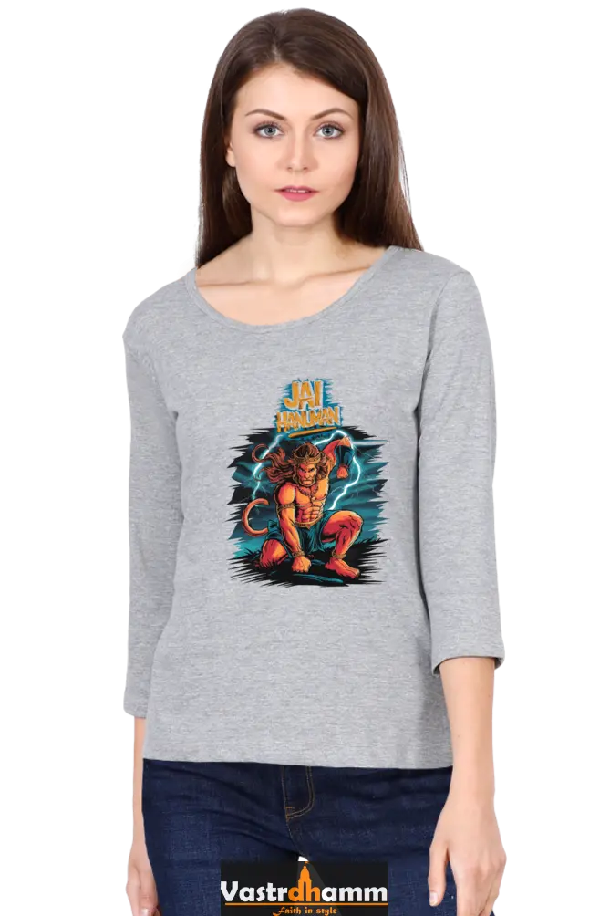 Hanuman Sacred MightRound Neck Full Sleeve T-Shirts for Women Vastrdhamm