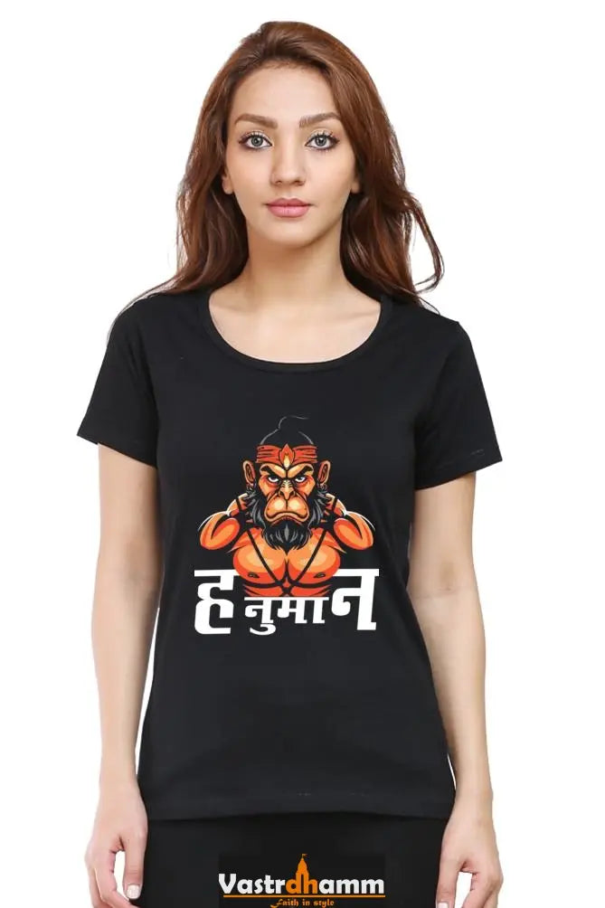 Hanuman Sacred Strength Round Neck Half Sleeve Classic T-Shirts for Women Vastrdhamm