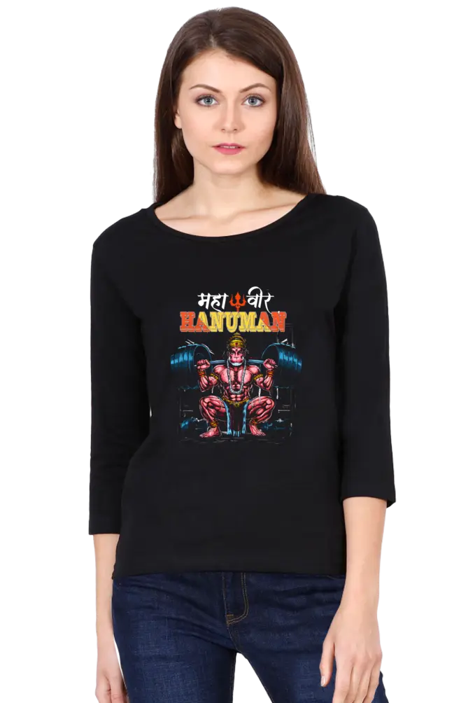 Hanuman Sacred StrengthRound Neck Full Sleeve T-Shirts for Women Vastrdhamm