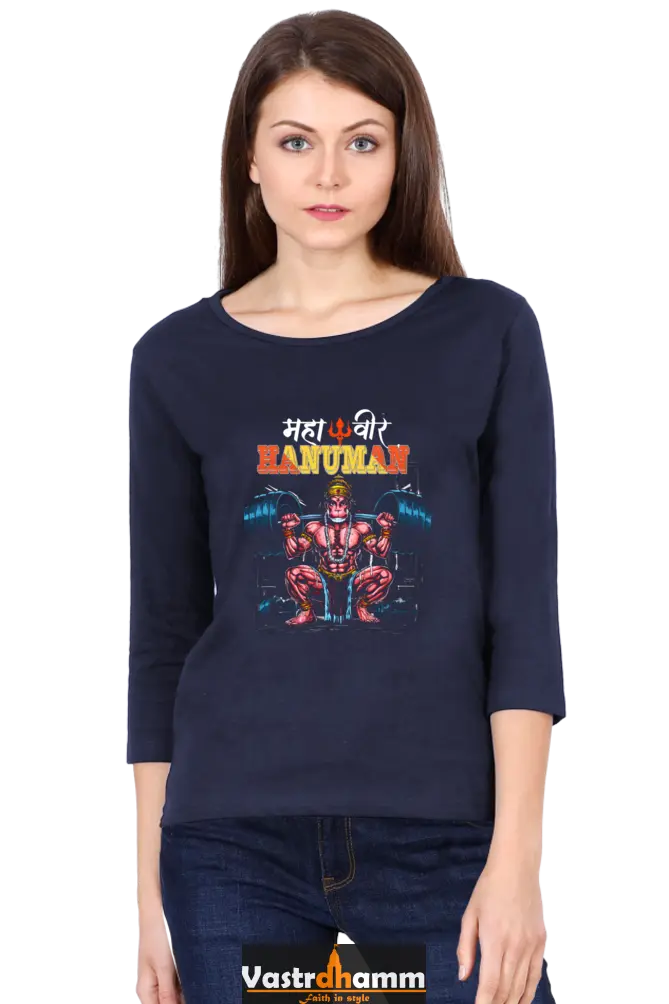 Hanuman Sacred StrengthRound Neck Full Sleeve T-Shirts for Women Vastrdhamm