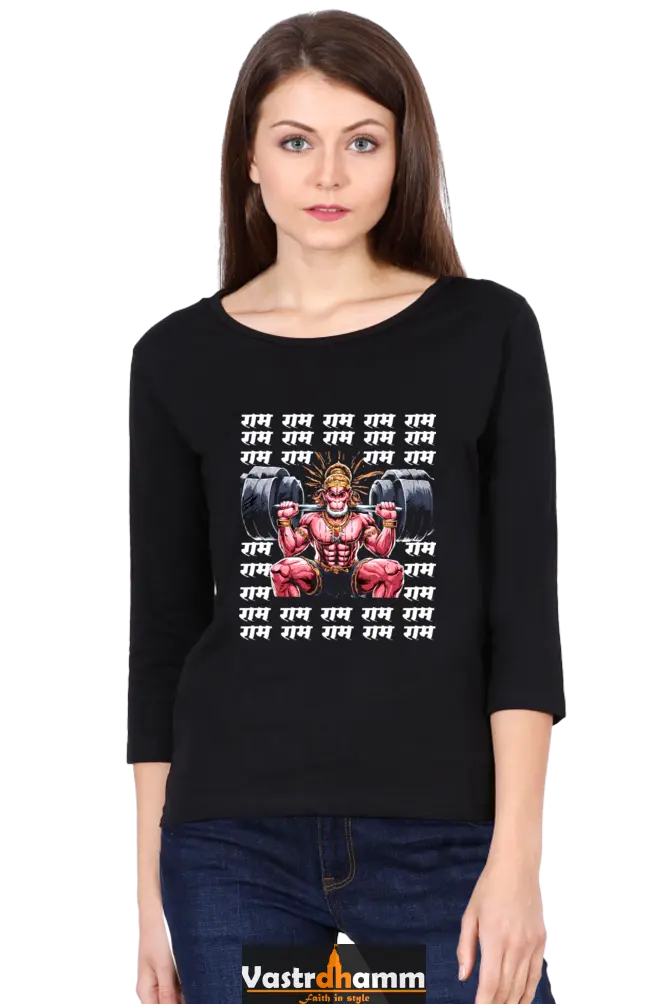 Hanuman Sacred WarriorRound Neck Full Sleeve T-Shirts for Women Vastrdhamm