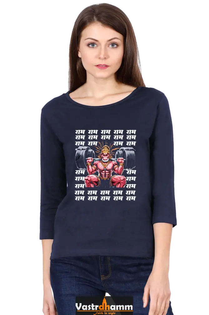 Hanuman Sacred WarriorRound Neck Full Sleeve T-Shirts for Women Vastrdhamm