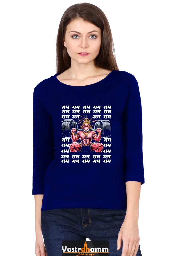Hanuman Sacred WarriorRound Neck Full Sleeve T-Shirts for Women Vastrdhamm