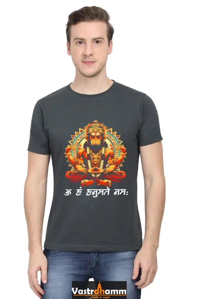 Hanuman Strength Round Neck Half Sleeve Classic T-Shirts for Men. Vastrdhamm