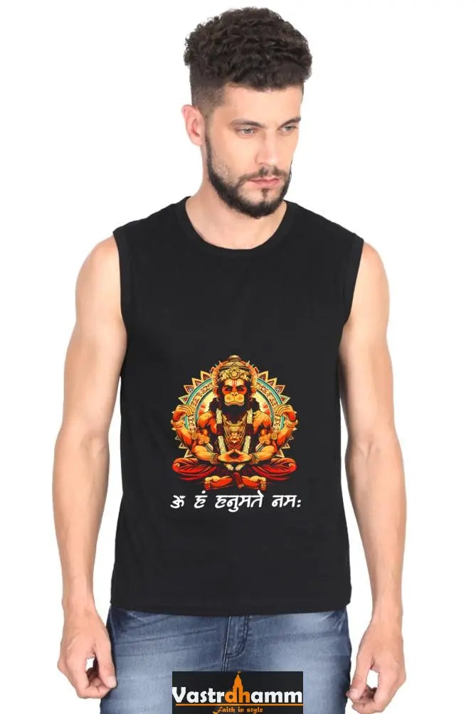 Hanuman Strength Round Neck Sleeveless T-Shirts for Men Vastrdhamm