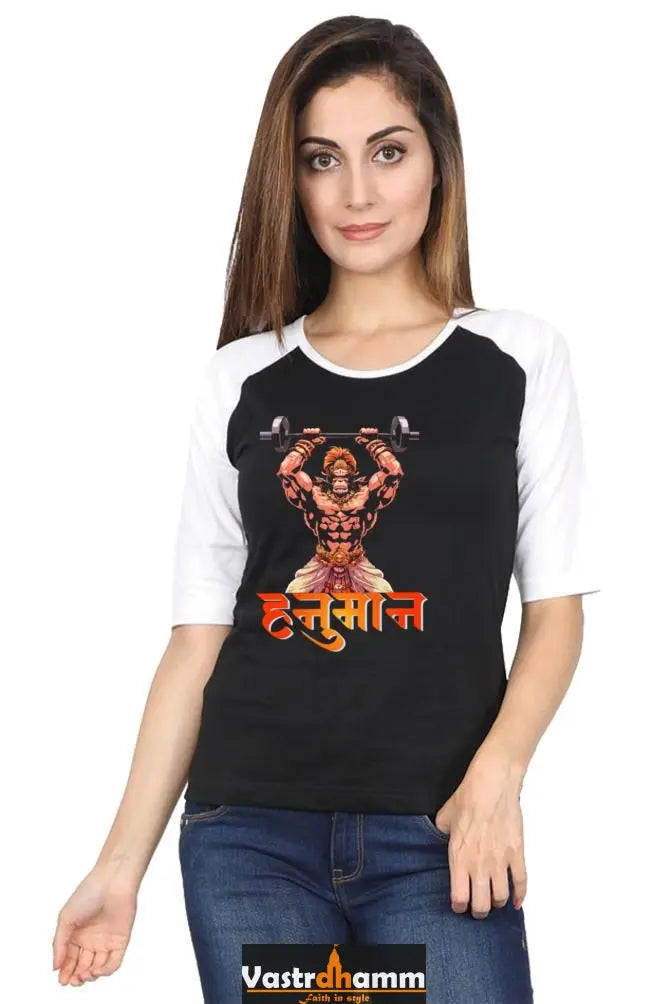 Hanuman Strong Raglan Full Sleeve T-Shirts for Women Vastrdhamm