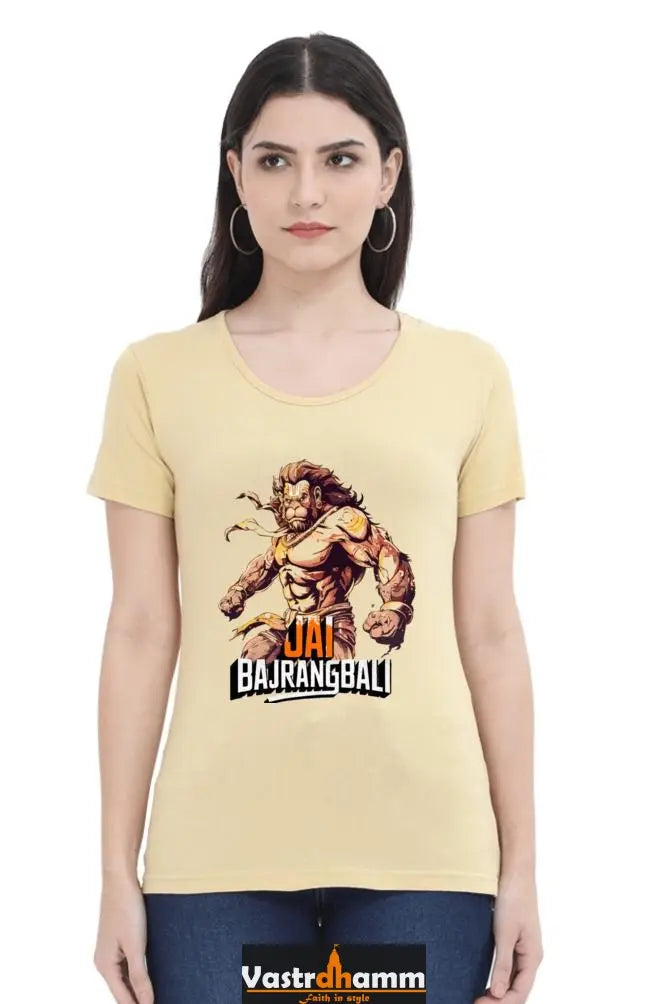 Hanuman Strong Round Neck Half Sleeve Classic T-Shirts for Women Vastrdhamm