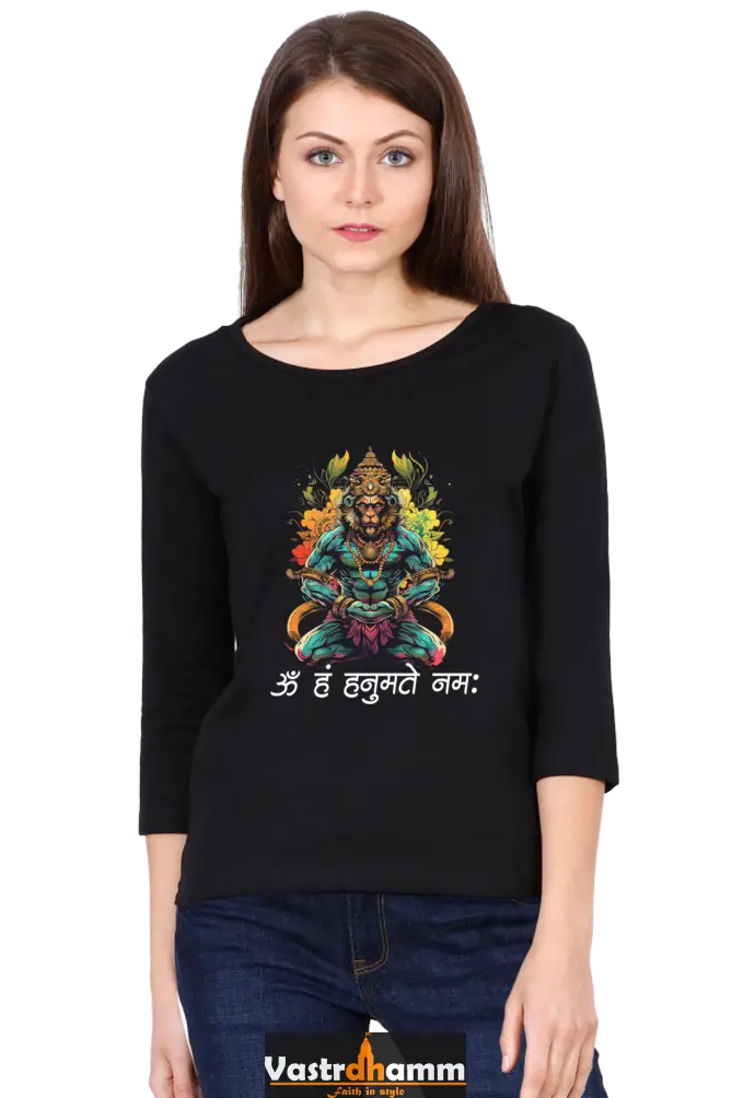 Hanuman StrongRound Neck Full Sleeve T-Shirts for Women Vastrdhamm