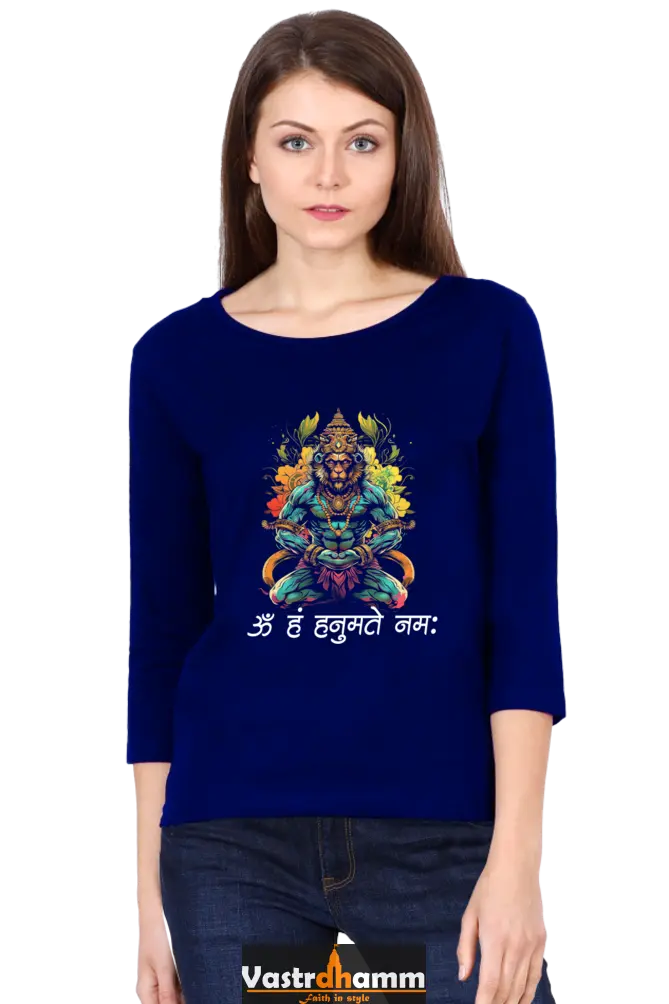 Hanuman StrongRound Neck Full Sleeve T-Shirts for Women Vastrdhamm