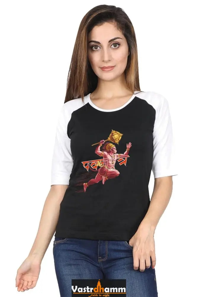 Hanuman Super Strength Raglan Full Sleeve T-Shirts for Women Vastrdhamm