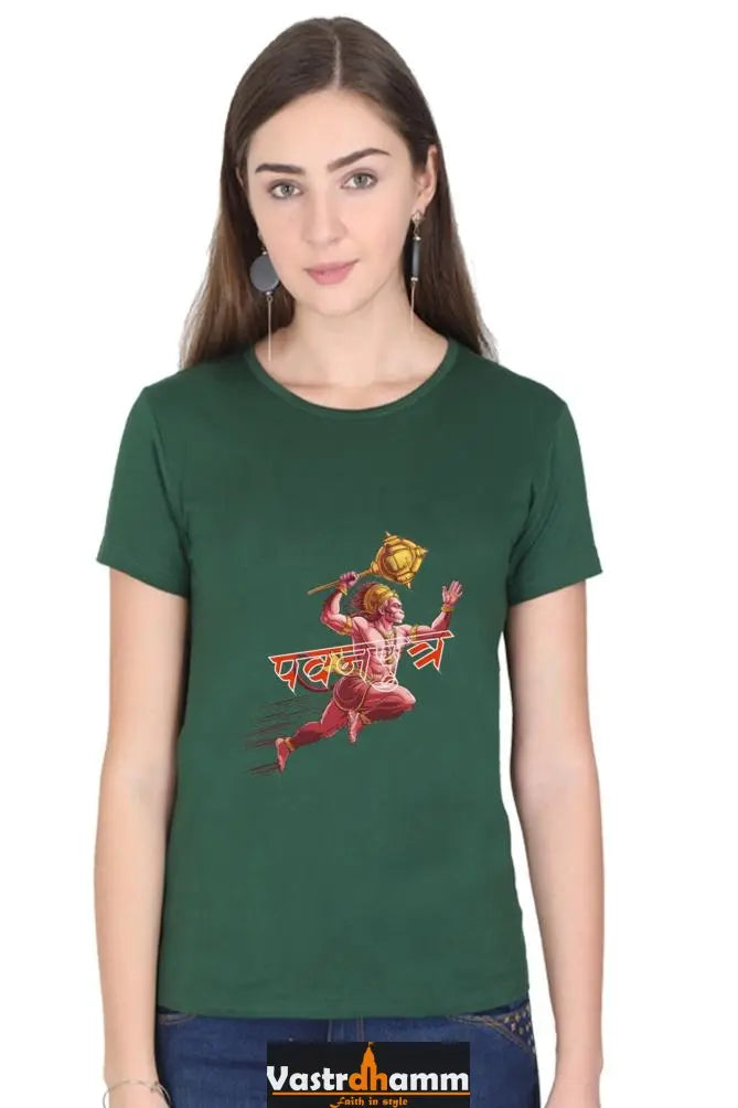 Hanuman Super Strength Round Neck Half Sleeve Classic T-Shirts for Women Vastrdhamm