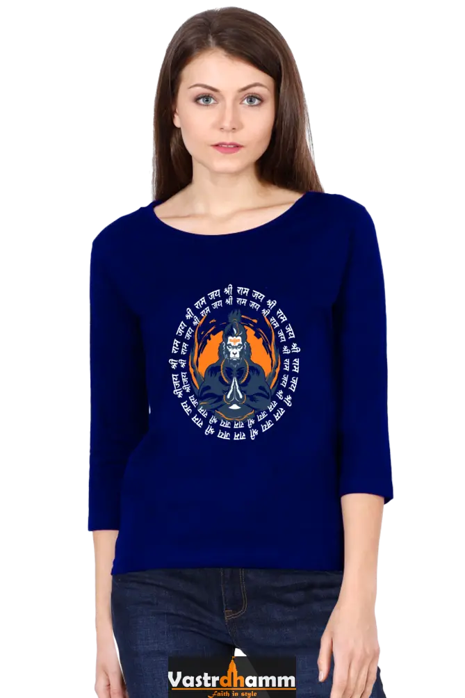 Hanuman Super StrengthRound Neck Full Sleeve T-Shirts for Women Vastrdhamm