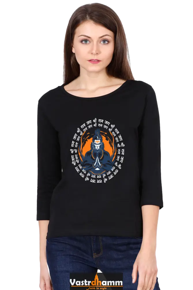 Hanuman Super StrengthRound Neck Full Sleeve T-Shirts for Women Vastrdhamm