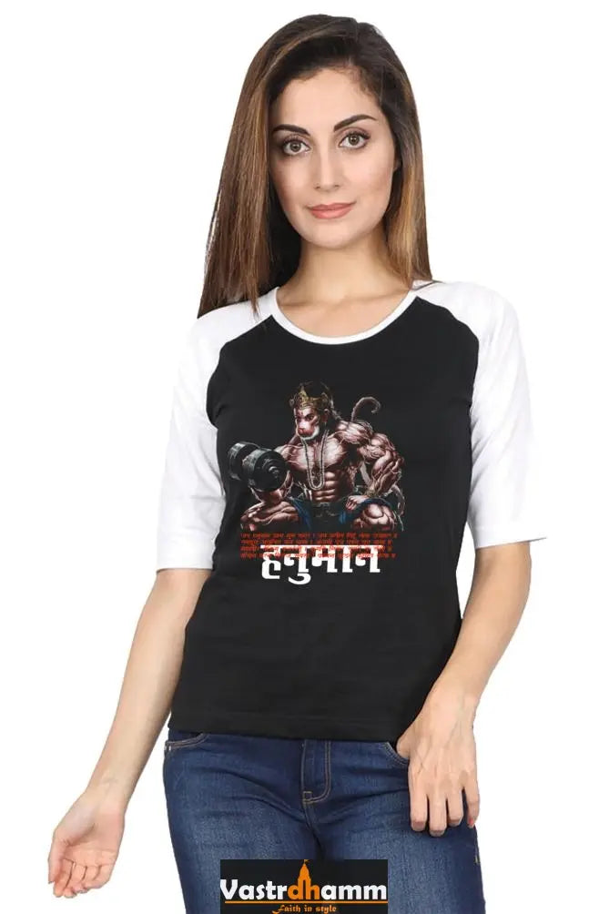 Hanuman Supreme Devotion Raglan Full Sleeve T-Shirts for Women Vastrdhamm