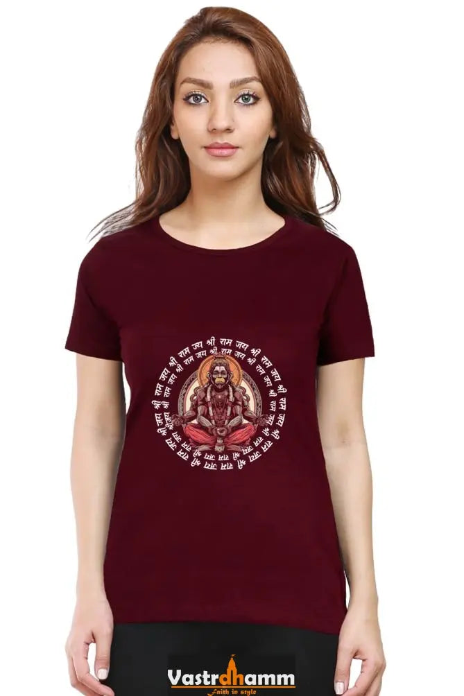 Hanuman Supreme Devotion Round Neck Half Sleeve Classic T-Shirts for Women Vastrdhamm