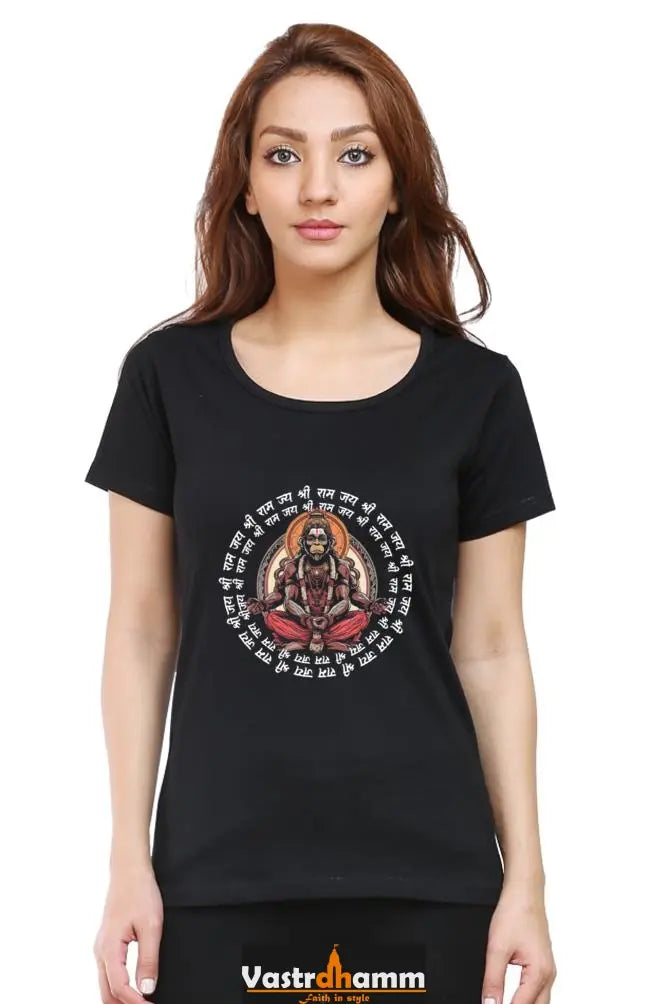 Hanuman Supreme Devotion Round Neck Half Sleeve Classic T-Shirts for Women Vastrdhamm