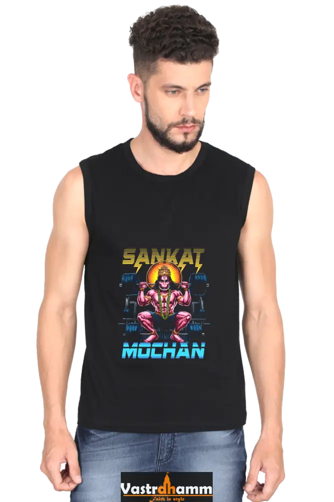 Hanuman Supreme Devotion Round Neck Sleeveless T-Shirts for Men Vastrdhamm