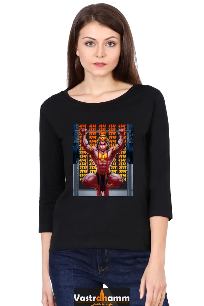 Hanuman Supreme DevotionRound Neck Full Sleeve T-Shirts for Women Vastrdhamm