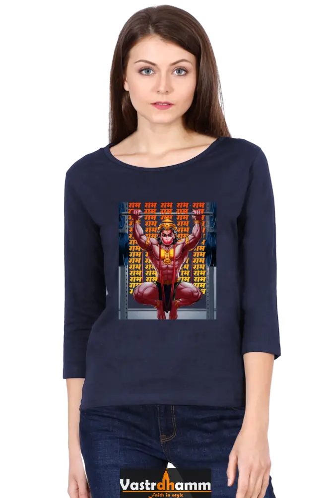 Hanuman Supreme DevotionRound Neck Full Sleeve T-Shirts for Women Vastrdhamm