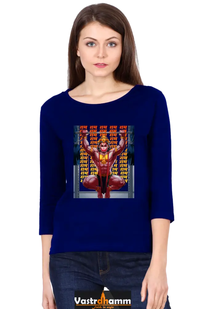 Hanuman Supreme DevotionRound Neck Full Sleeve T-Shirts for Women Vastrdhamm