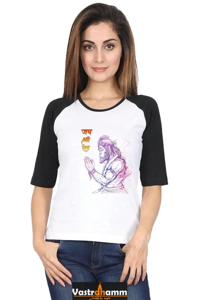 Hanuman Unyielding Strength Raglan Full Sleeve T-Shirts for Women Vastrdhamm