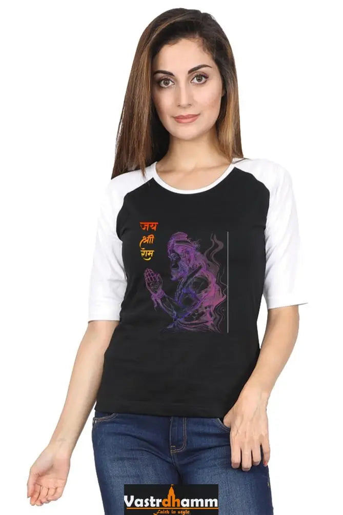 Hanuman Unyielding Strength Raglan Full Sleeve T-Shirts for Women Vastrdhamm